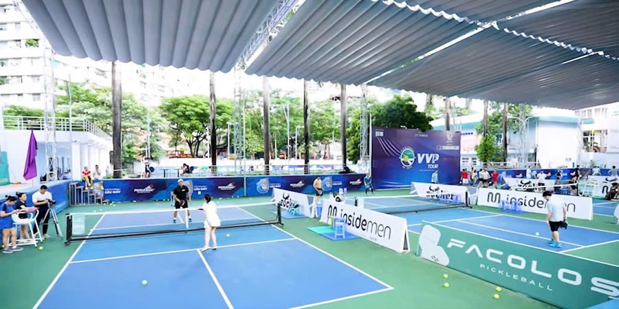 Mái che xếp di động sân pickleball Vinh Nghệ An